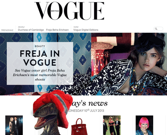 Vogue website, complete with dinosaur