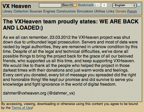 VX Heaven, old-school virus-writing website, returns from 