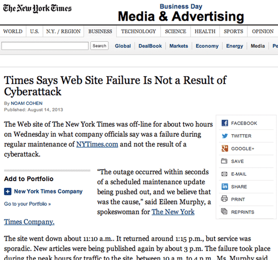 NY Times denies cyber attack