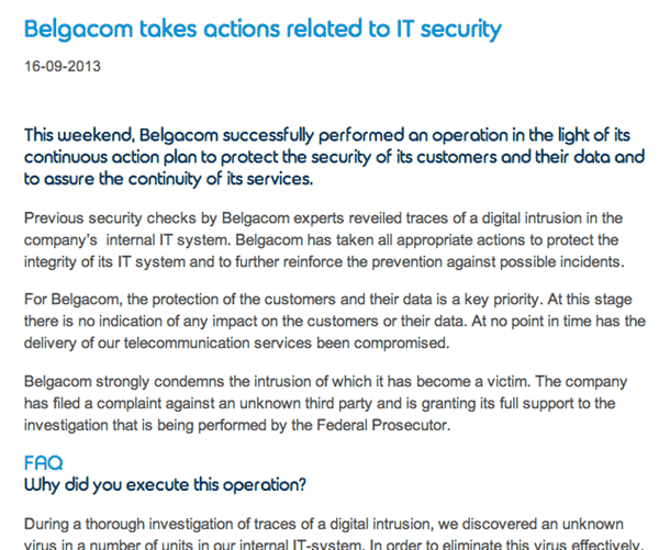 Belgacom statement