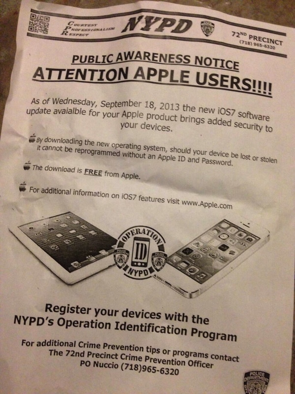Leaflet handed out by NYPD