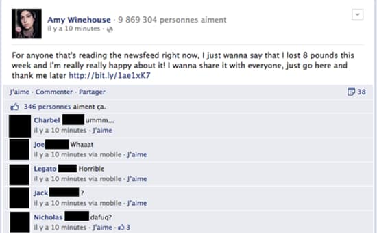 Spam on Amy Winehouse's Facebook