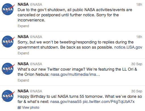 NASA's Twitter shuts down