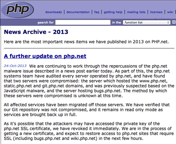 PHP statement about malware infection