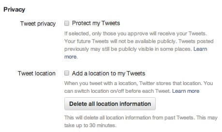 Privacy settings in Twitter