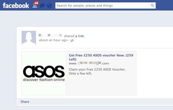 ASOS Gift Voucher scam on Facebook