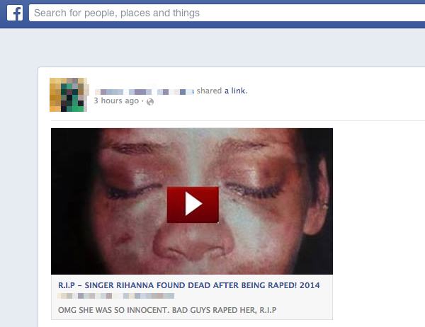 Rihanna dead Facebook scam