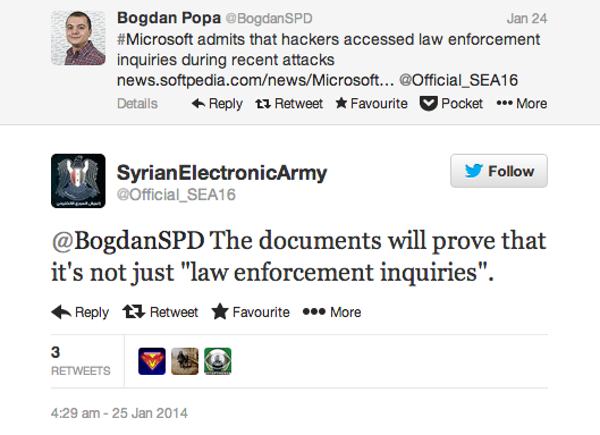 Tweet by Syrian Electronic Army