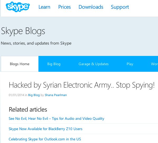 Hacked Skype blog