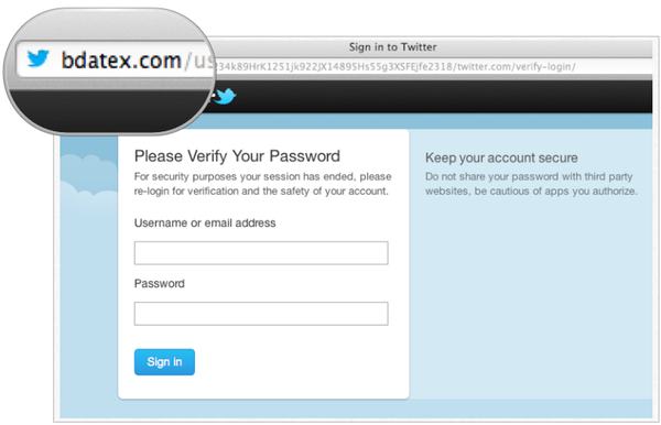 Twitter phishing webpage