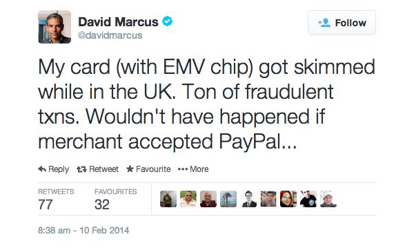 Tweet from David Marcus, president of PayPal