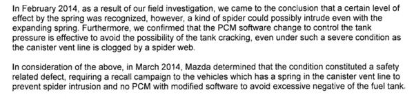 Software update from Mazda to fix spider problem