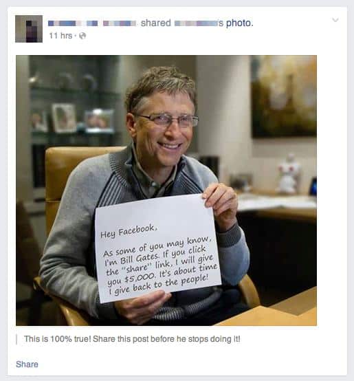 Bill Gates offers $5000 for a Facebook share? It's a bad joke • Graham  Cluley