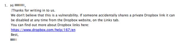Unsatisfactory response from Dropbox, November 2013