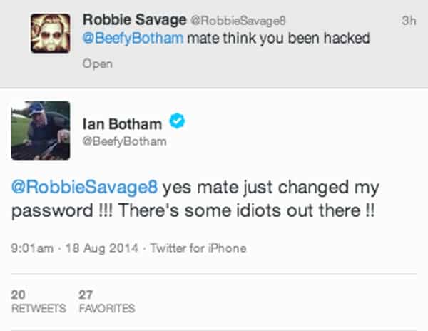 Botham claims it was a hacker.