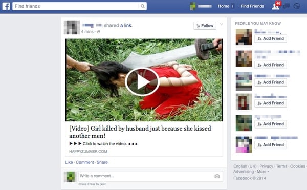 The Facebook scam claims to offer users a video of a woman being beheaded