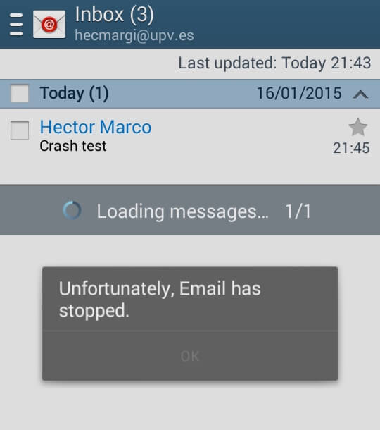 Email app crash