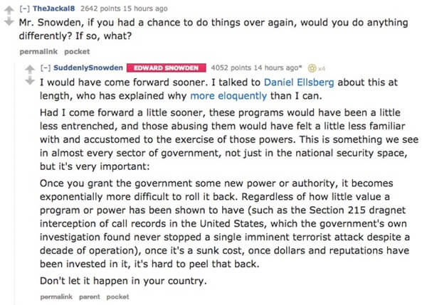 Edward Snowden on Reddit