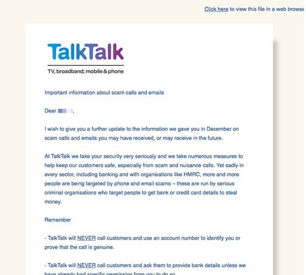 Email from TalkTalk