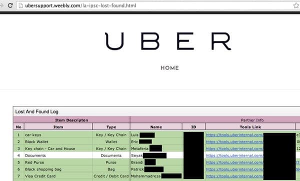 Uber lost-and-found list