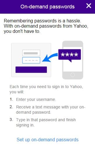 Yahoo on-demand password