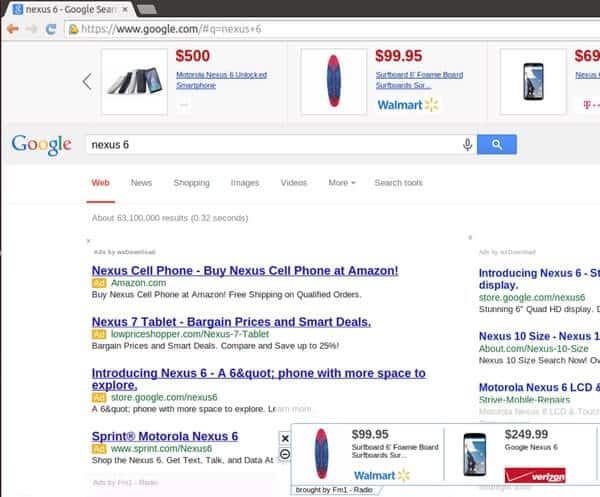 Googling for Nexus 6 - with an ad injector