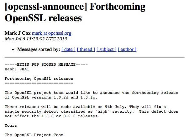 OpenSSL announcement