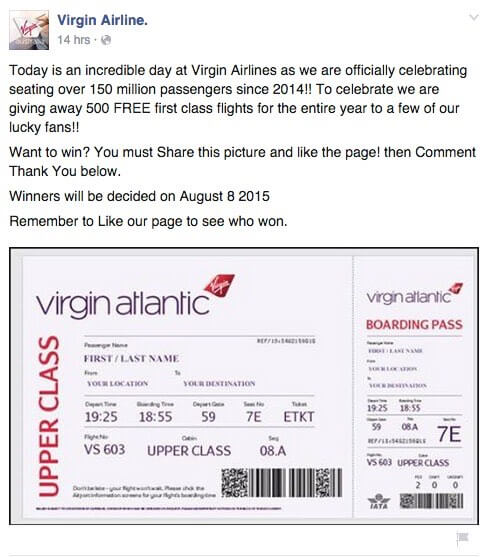 Facebook Virgin Airlines scam