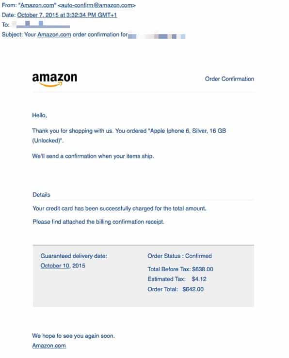 Amazon malware email