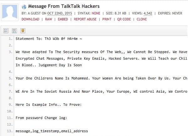 Hacked Talktalk Says That It Has Received Ransom Demand Graham