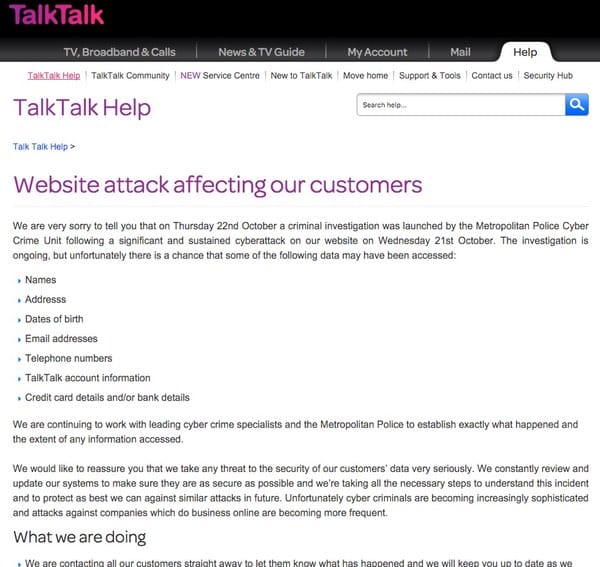 Talktalk warning