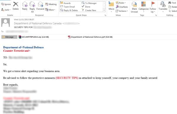 Example of malicious email