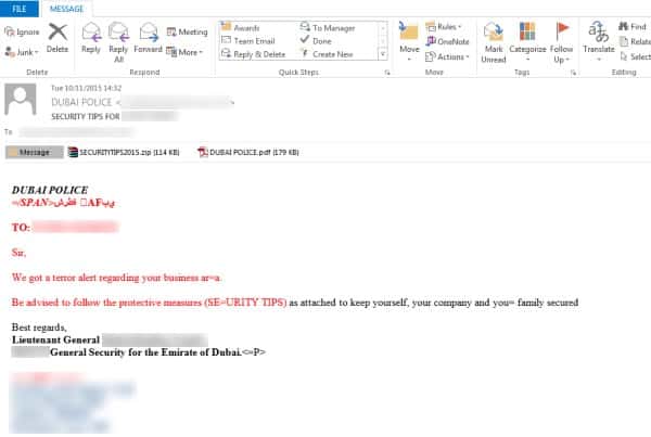 Example of malicious email