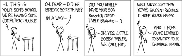 XKCD comic on SQL injection