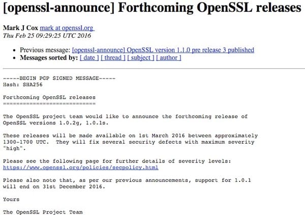 Openssl announcement