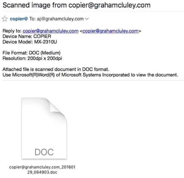 Scanned image malware