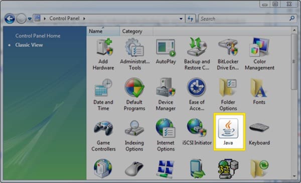 Java control panel icon
