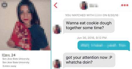 Example of a spam bot messaging a Tinder user