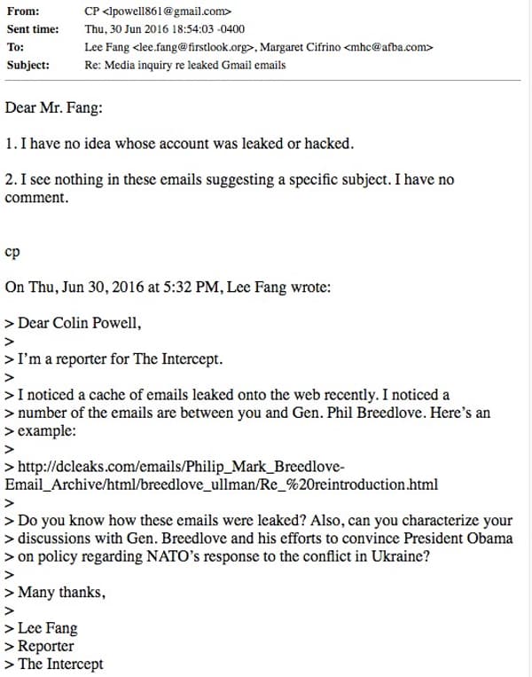 Colin powell email leak