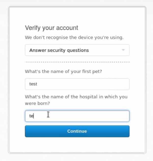 Paypal security question