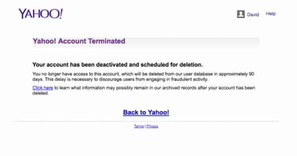 Yahoo terminated