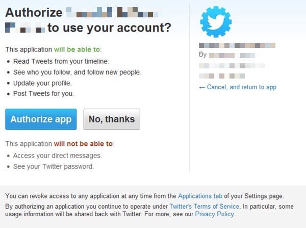 Authorise third-party twitter app