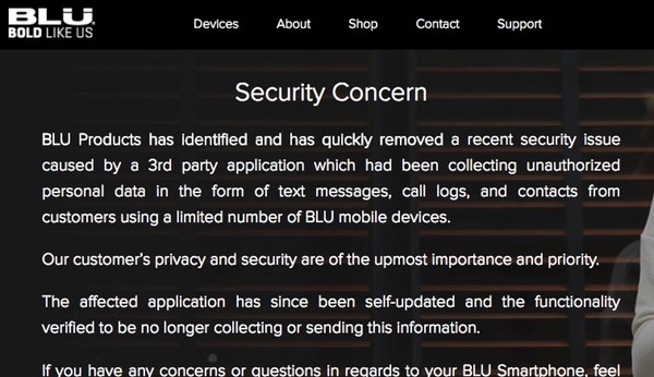 Blu security notice