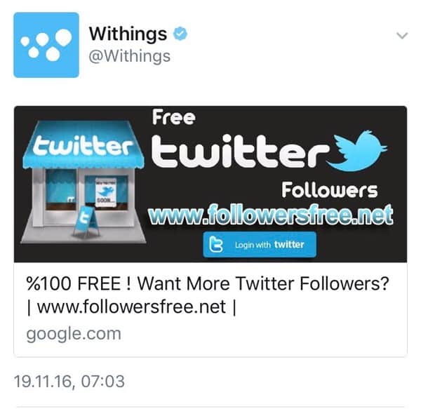 Twitter spam from Withings account