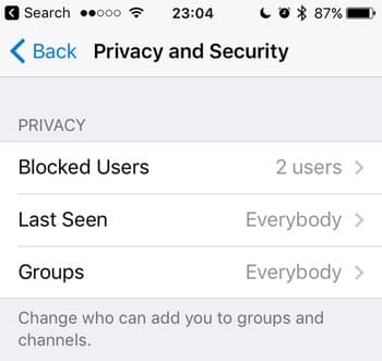 Telegram privacy settings