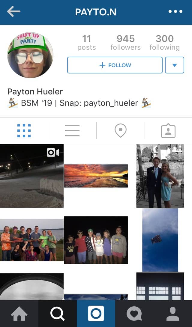 Payton's instagram profile