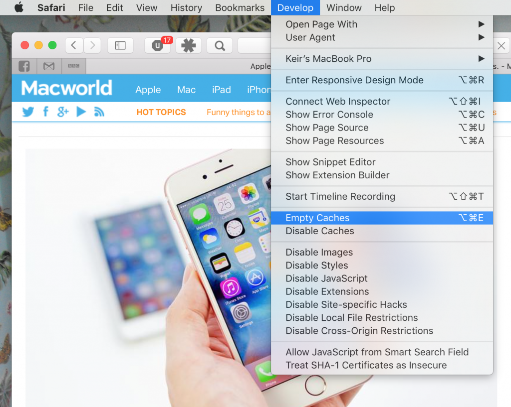 how to see cached pages in safari