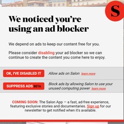 Salon website gives you a choice: turn off your ad blocker or let us mine cryptocurrencies