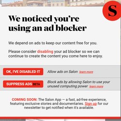 Salon.com has a crypto mining in browser alternative to Ad blocker