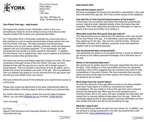 Notification letter to app users. Click for a larger version.